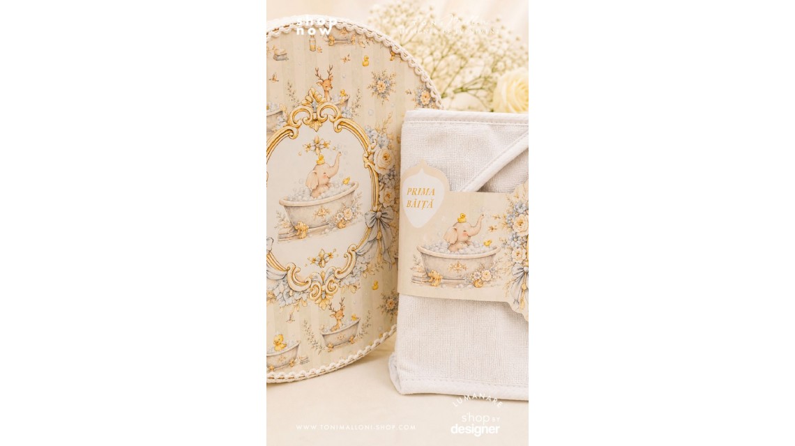 Set Prima Băiță după Botez cu Nașii pentru baieti cu elefant Atelier Paris 6